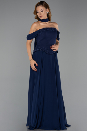 Long Navy Blue Chiffon Evening Dress ABU6400