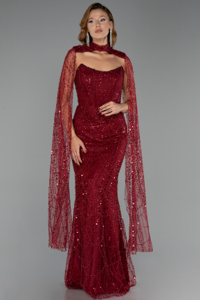 Long Burgundy Beaded Evening Dress ABU6401