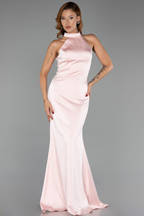 Long Powder Color Satin Prom Gown ABU6406