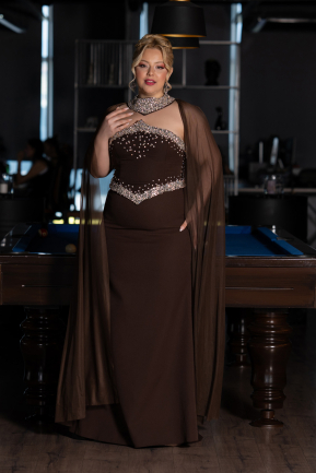 Long Brown Plus Size Evening Gown ABU6338