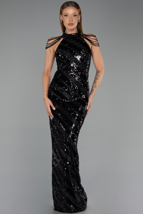 Long Black Scaly Evening Dress ABU6417