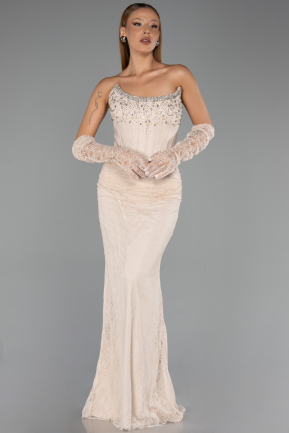 Long Beige Dantelle Evening Dress ABU5717