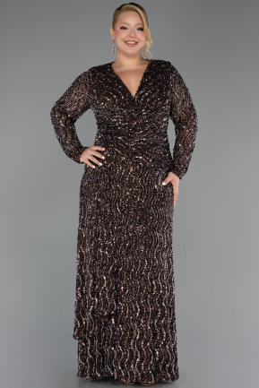 Long Brown Scaly Plus Size Evening Gown ABU6488
