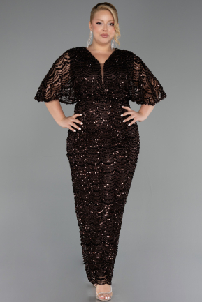 Long Brown Scaly Plus Size Evening Gown ABU6064