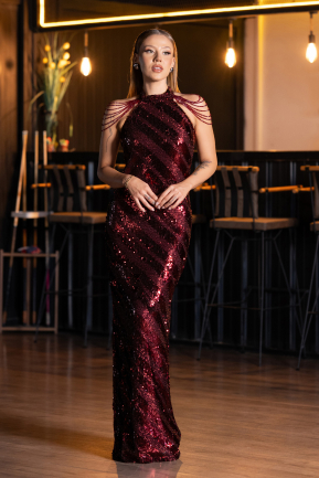 Long Burgundy Scaly Evening Dress ABU6417