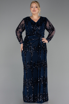 Long Navy Blue Scaly Plus Size Evening Gown ABU6493