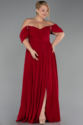 Burgundy Boat Neck Long Chiffon Plus Size Prom Dress ABU3738