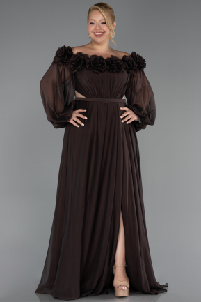 Long Brown Chiffon Formal Plus Size Dress ABU4131
