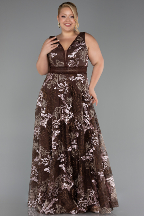 Long Brown Laced Plus Size Evening Gown ABU4261