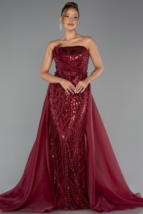 Long Burgundy Beaded Evening Dress ABU5511