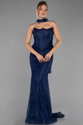 Long Navy Blue Dantelle Evening Dress ABU6487