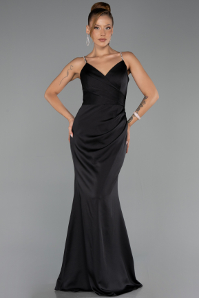 Long Black Satin Prom Gown ABU6499