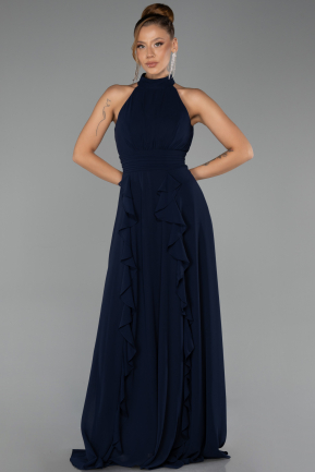 Long Navy Blue Chiffon Prom Gown ABU6506