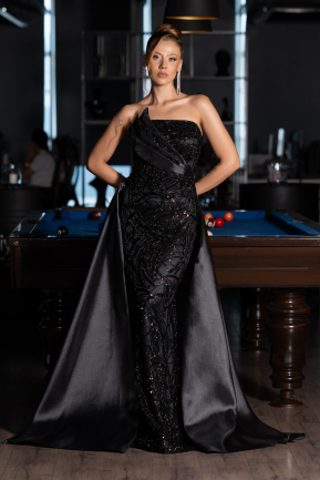 Long Black Beaded Evening Dress ABU5511