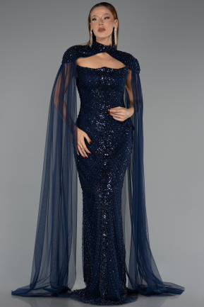 Long Navy Blue Beaded Evening Dress ABU6544