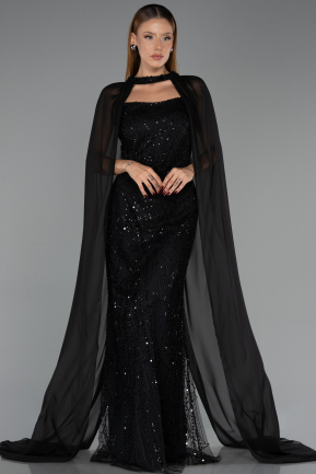 Long Black Beaded Plus Size Evening Dress ABU6545