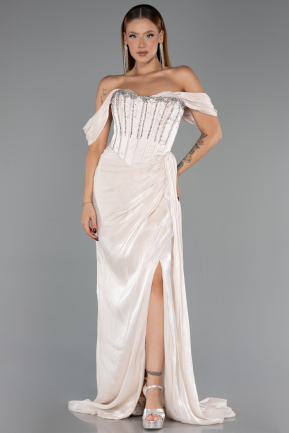 Long Beige Chiffon Evening Dress ABU6496