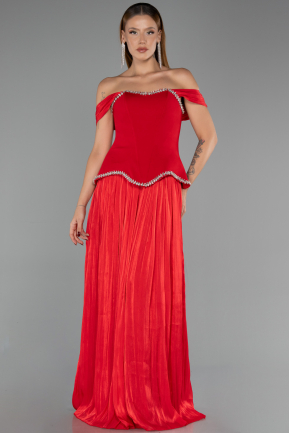 Long Red Chiffon Evening Dress ABU6203