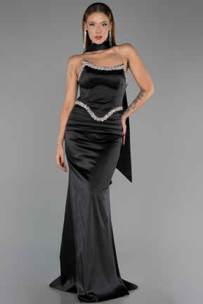 Long Black Satin Evening Dress ABU6554