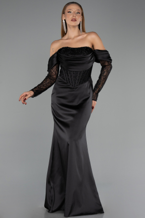Long Black Satin Evening Dress ABU6555