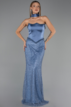 Long Indigo Beaded Plus Size Evening Dress ABU6258
