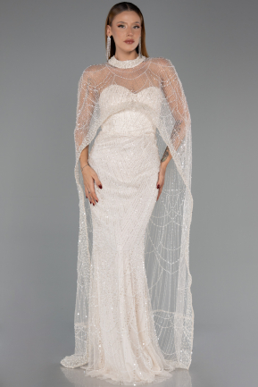 Gold Strapless Shawl Stoned Long Evening Gown ABU4517