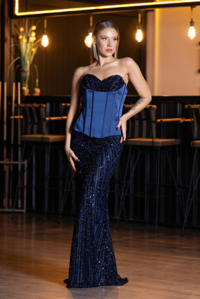 Long Navy Blue Scaly Evening Dress ABU6556