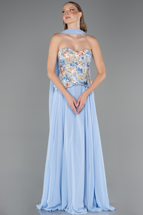 Long Light Blue Chiffon Evening Dress ABU6391