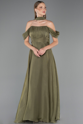 Long Olive Drab Chiffon Evening Dress ABU6563