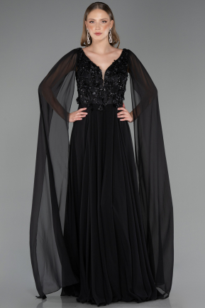 Long Black Chiffon Evening Dress ABU6566
