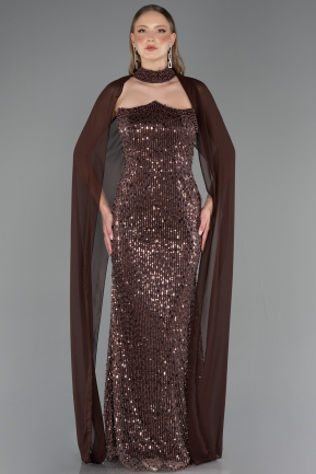 Long Brown Beaded Evening Dress ABU6569