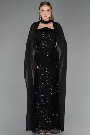Long Black Beaded Evening Dress ABU6569