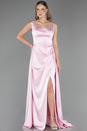 Long Powder Color Satin Prom Gown ABU6572