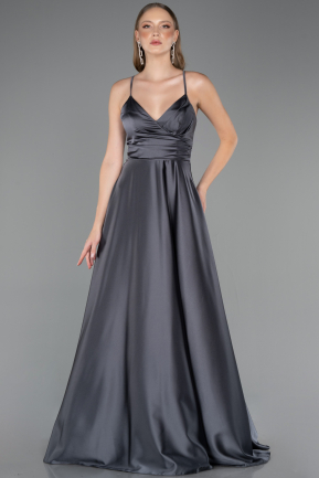 Long Anthracite Satin Prom Gown ABU6573