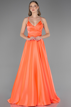 Long Coral Satin Prom Gown ABU6573