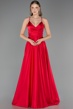 Long Cherry Colored Satin Prom Gown ABU6573