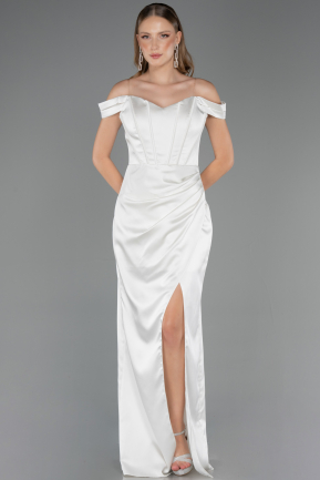 Long White Satin Mermaid Prom Dress ABU6574
