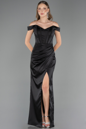 Long Black Satin Mermaid Prom Dress ABU6574