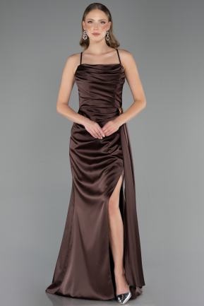 Long Brown Satin Prom Gown ABU6584