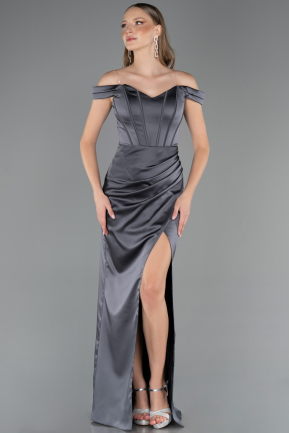 Long Anthracite Satin Mermaid Prom Dress ABU6574