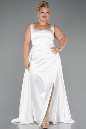 Long White Satin Formal Plus Size Dress ABU6576
