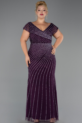 Long Purple Stony Plus Size Evening Dress ABU5439