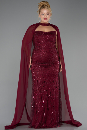 Long Burgundy Beaded Plus Size Evening Dress ABU6545