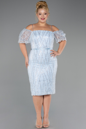 Midi Light Blue Beaded Plus Size Cocktail Dress ABK2689