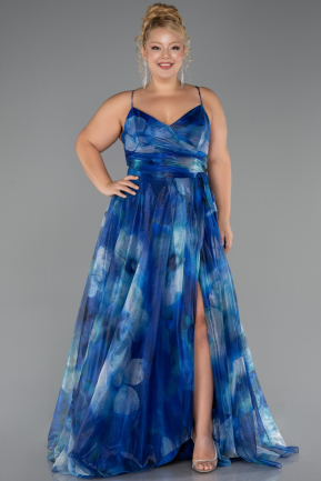 Long Sax Blue Plus Size Prom Dress ABU6586