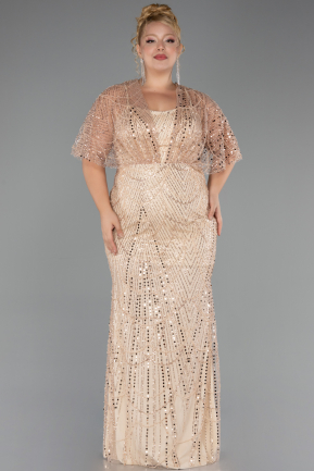 Long Gold Beaded Formal Plus Size Dress ABU5722