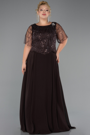 Long Brown Chiffon Plus Size Evening Dress ABU5554