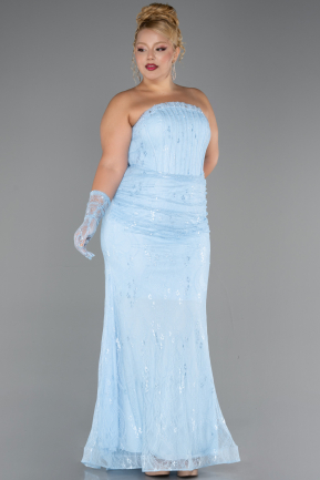 Long Light Blue Dantelle Plus Size Evening Gown ABU6280