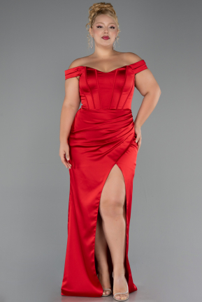 Long Red Satin Plus Size Evening Gown ABU6577