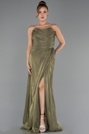 Long Olive Drab Chiffon Prom Gown ABU6590
